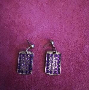 Vintage Purple and Silver Rectangular Earrings